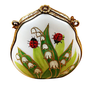 Rochard "Lily of the Valley Purse with Ladybugs" Limoges Box