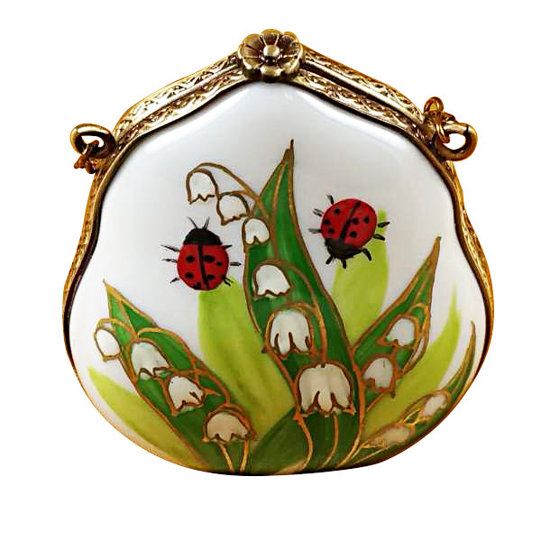 Load image into Gallery viewer, Rochard &quot;Lily of the Valley Purse with Ladybugs&quot; Limoges Box
