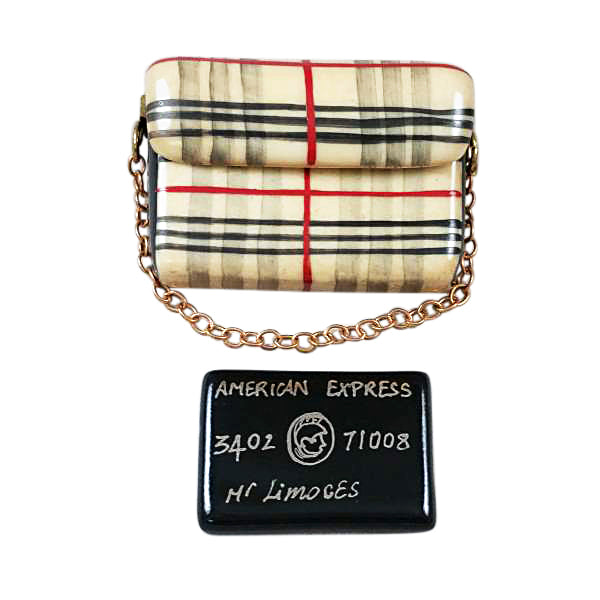 Load image into Gallery viewer, Rochard &quot;Burberry Purse with Black American Express Credit Card&quot; Limoges Box
