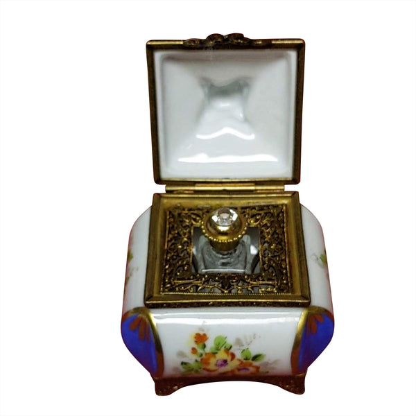 Load image into Gallery viewer, Blue &amp; White Box with Perfume Bottles Limoges Box
