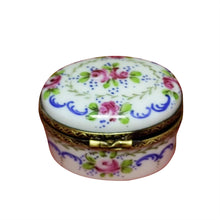 Load image into Gallery viewer, Oval with Flowers &amp; Blue Etching Limoges Box