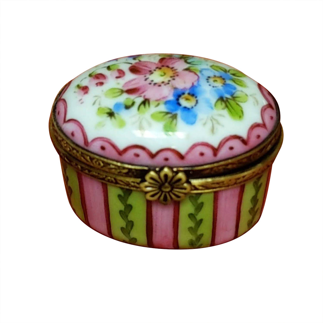 Oval with Pink & Green & Flowers Limoges Box