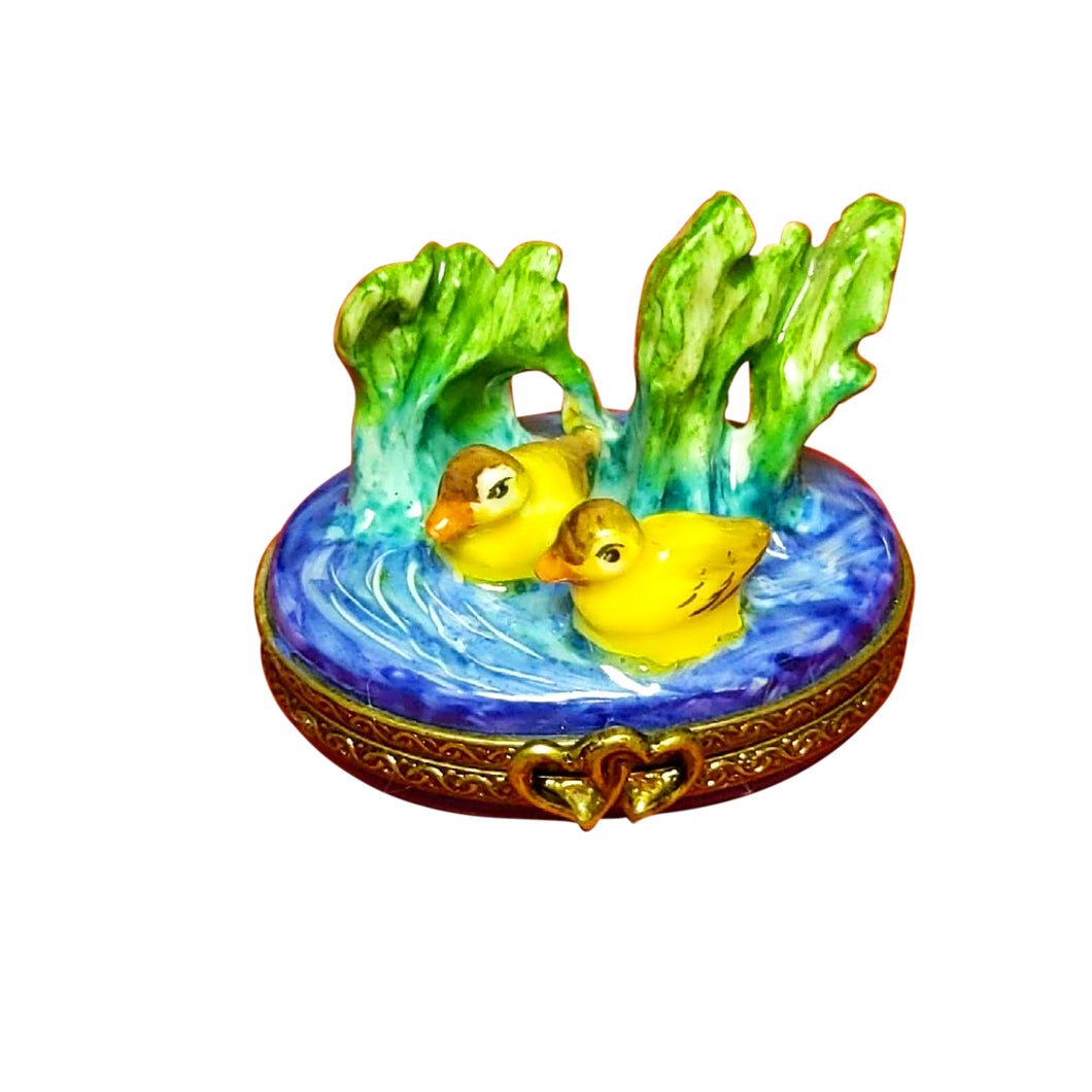 Yellow Ducks on Water Limoges Box