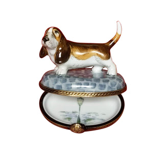 Bassett Hound/Beagle on Cobble Stones Limoges Box
