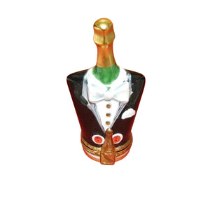 Champagne Bottle Dressed In Tuxedo Limoges Box