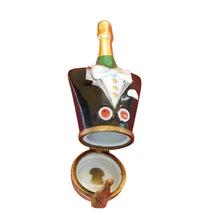 Load image into Gallery viewer, Champagne Bottle Dressed In Tuxedo Limoges Box