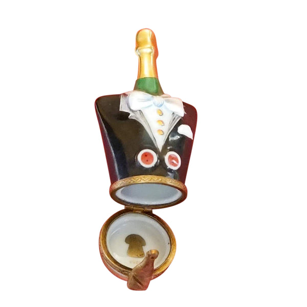 Load image into Gallery viewer, Champagne Bottle Dressed In Tuxedo Limoges Box
