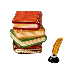 Rochard "Shakespeare Stack Of Books with Removable Porcelain Inkwell and Brass Feather" Limoges Box