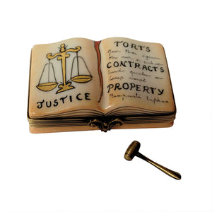 Rochard "Open Law Book with Removable Brass Gavel" Limoges Box