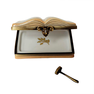 Rochard "Open Law Book with Removable Brass Gavel" Limoges Box