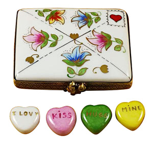 Rochard "Envelope with Conversation Hearts" Limoges Box