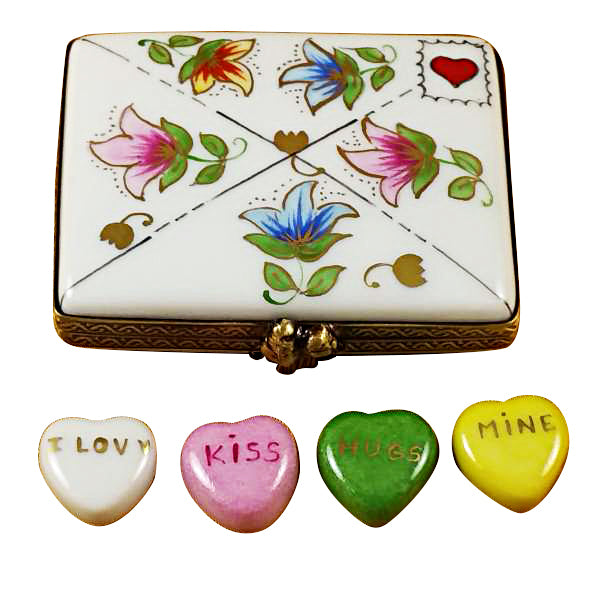 Load image into Gallery viewer, Rochard &quot;Envelope with Conversation Hearts&quot; Limoges Box
