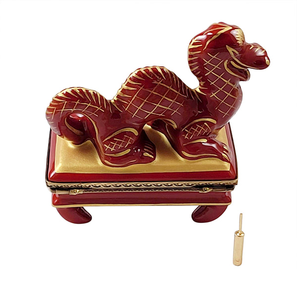 Load image into Gallery viewer, Rochard &quot;Red Dragon with Brass Firecracker&quot; Limoges Box
