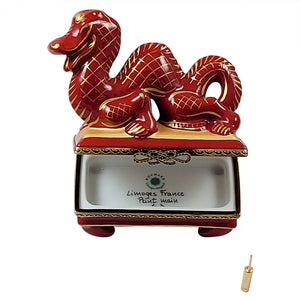 Rochard "Red Dragon with Brass Firecracker" Limoges Box