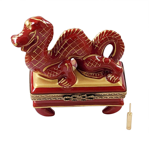 Load image into Gallery viewer, Rochard &quot;Red Dragon with Brass Firecracker&quot; Limoges Box
