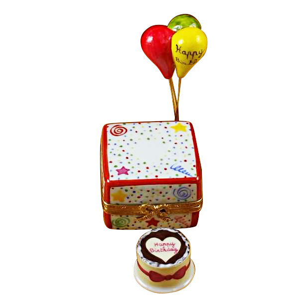 Load image into Gallery viewer, Rochard &quot;Birthday Cake with Balloons and Confetti&quot; Limoges Box
