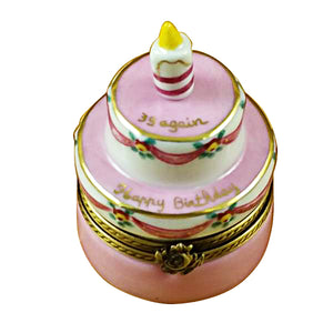 Rochard "Pink Birthday Cake with Candle - "39 AGAIN"" Limoges Box