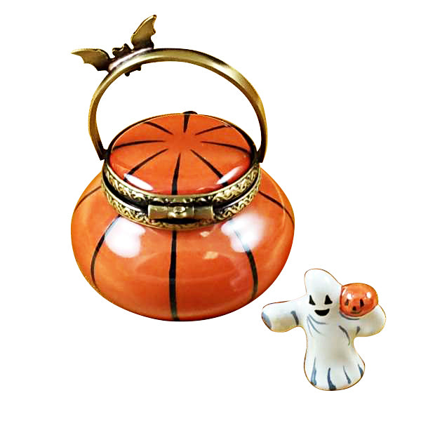 Load image into Gallery viewer, Rochard &quot;Jack O Lantern Pail with Removable Ghost&quot; Limoges Box
