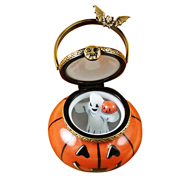 Load image into Gallery viewer, Rochard &quot;Jack O Lantern Pail with Removable Ghost&quot; Limoges Box
