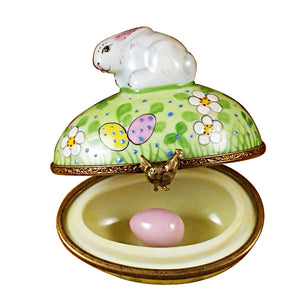 Rochard "Rabbit on Easter Egg with Removable Egg" Limoges Box