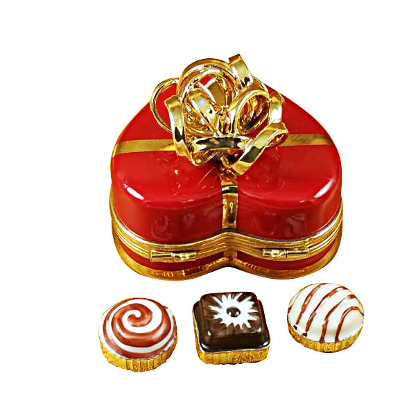 Load image into Gallery viewer, Rochard &quot;Red Heart Gold Bow with Truffle&quot; Limoges Box
