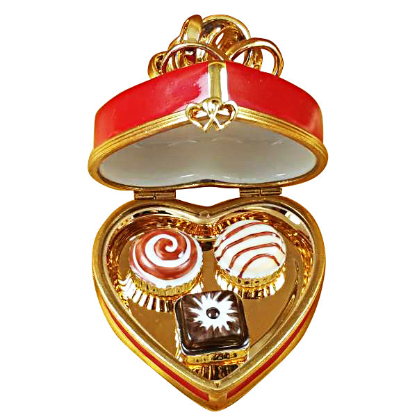 Load image into Gallery viewer, Rochard &quot;Red Heart Gold Bow with Truffle&quot; Limoges Box
