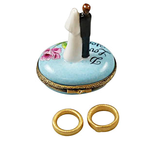 Rochard "Bride and Groom with 2 Removable Rings" Limoges Box