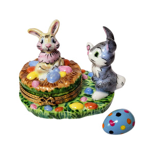 Rochard "Easter Bunnies with Eggs" Limoges Box