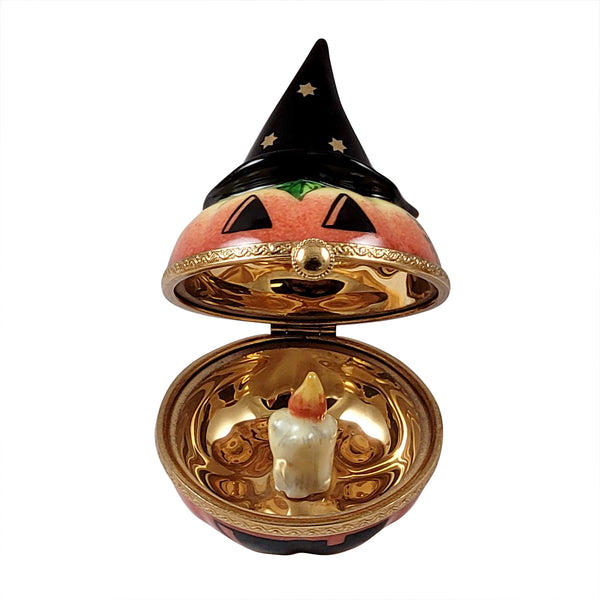 Load image into Gallery viewer, Rochard &quot;Jack O Lantern with Witch Hat&quot; Limoges Box
