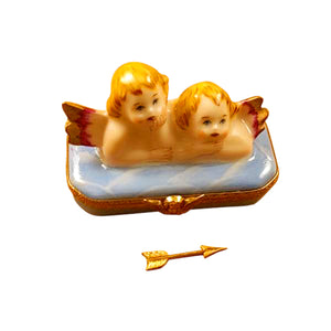 Rochard "Two Angels on Blue Base with Removable Arrow" Limoges Box