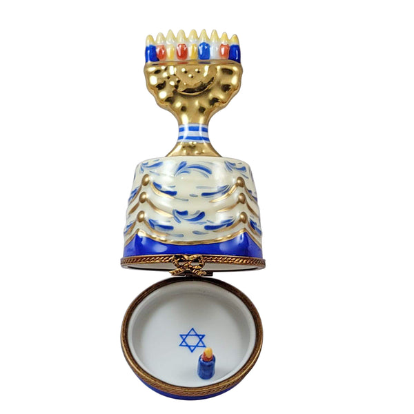 Load image into Gallery viewer, Rochard &quot;Hanukkah Menorah on Table with Removable Candle&quot; Limoges Box
