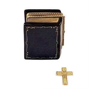 Rochard "Black Bible with Removable Brass Cross" Limoges Box