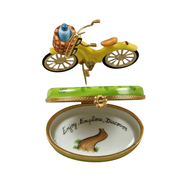 Load image into Gallery viewer, Rochard &quot;Yellow Beach Cruiser with Brass Sunglasses&quot; Limoges Box
