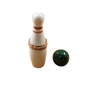 Rochard "White Bowling Pin With Green Removable Bowling Ball" Limoges Box