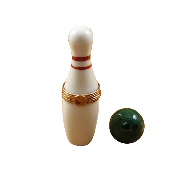 Load image into Gallery viewer, Rochard &quot;White Bowling Pin With Green Removable Bowling Ball&quot; Limoges Box
