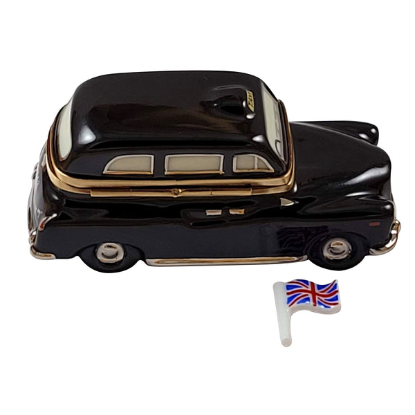 Load image into Gallery viewer, Rochard "London Black Taxi with Small Removable Union Jack Flag" Limoges Box
