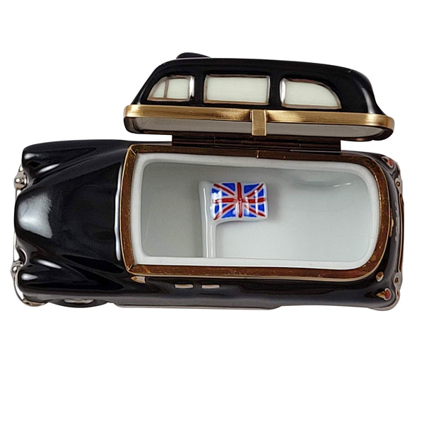 Load image into Gallery viewer, Rochard "London Black Taxi with Small Removable Union Jack Flag" Limoges Box
