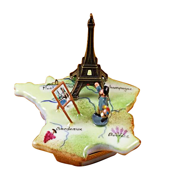 Load image into Gallery viewer, Rochard &quot;Map of France with Monet &amp; Eiffel Tower&quot; Limoges Box
