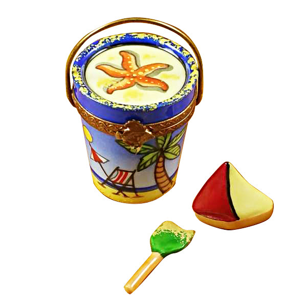 Load image into Gallery viewer, Rochard &quot;Beach Pail with Sailboat &amp; Shovel&quot; Limoges Box
