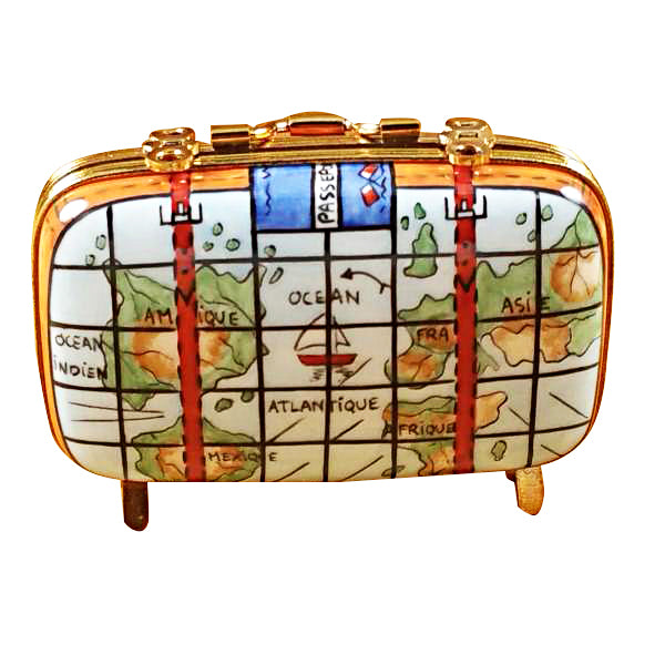 Load image into Gallery viewer, Rochard &quot;Suitcase with Maps&quot; Limoges Box
