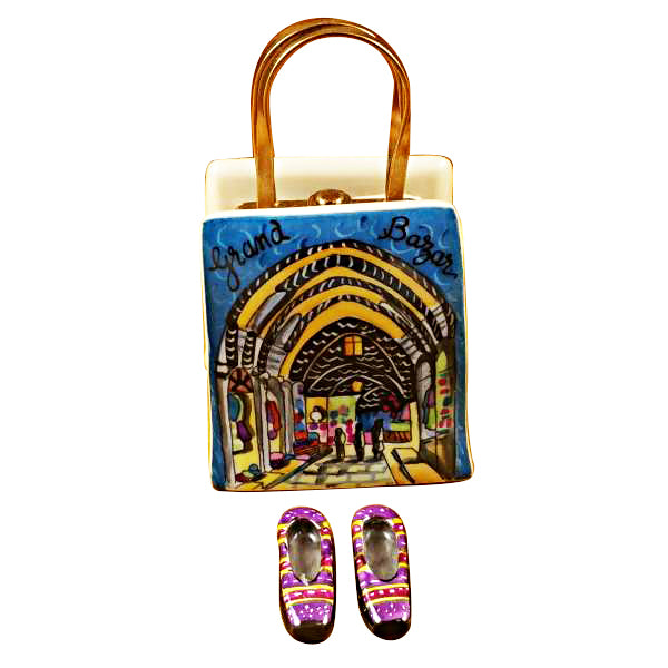 Load image into Gallery viewer, Rochard &quot;Istanbul Turkey Shopping Bag with Removable Turkish Slippers&quot; Limoges Box

