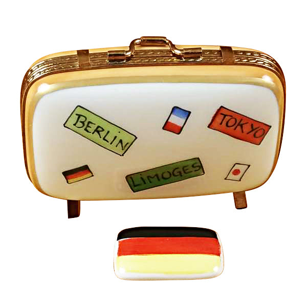 Load image into Gallery viewer, Rochard &quot;German Travel Suitcase with Flag&quot; Limoges Box
