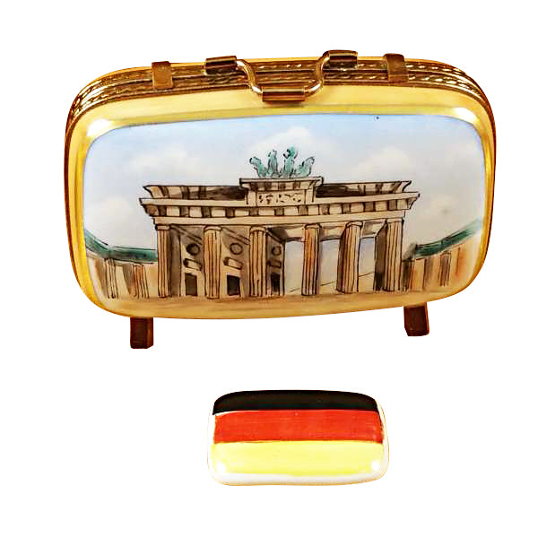 Load image into Gallery viewer, Rochard &quot;German Travel Suitcase with Flag&quot; Limoges Box

