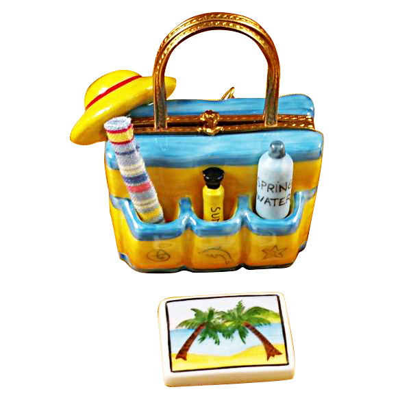Load image into Gallery viewer, Rochard &quot;Beach Tote with Hat and Accessories&quot; Limoges Box
