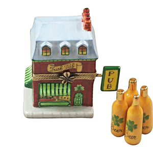 Rochard "Irish Pub with Four Beer Bottles" Limoges Box