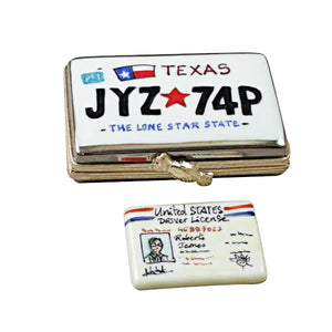 Rochard "Texas License Plate with Removable Driver's License" Limoges Box