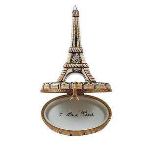 Rochard "Brown Eiffel Tower - "I Love Paris" Painted Inside" Limoges Box