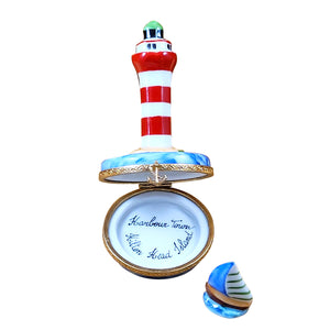 Rochard "Hilton Head Lighthouse with Removable Porcelain Sailboat" Limoges Box