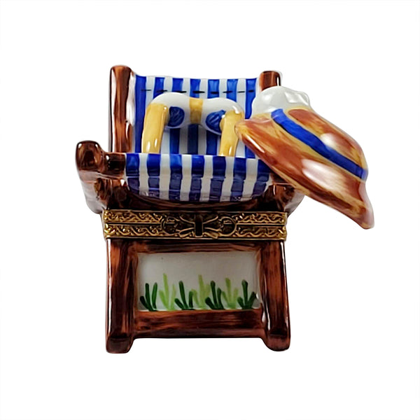 Load image into Gallery viewer, Rochard &quot;Adirondack Chair with Hat &amp; Sunglasses&quot; Limoges Box

