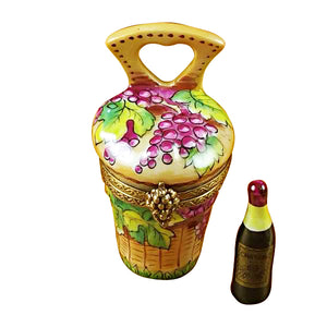 Rochard "Grape Harvest Basket with Wine Bottle" Limoges Box